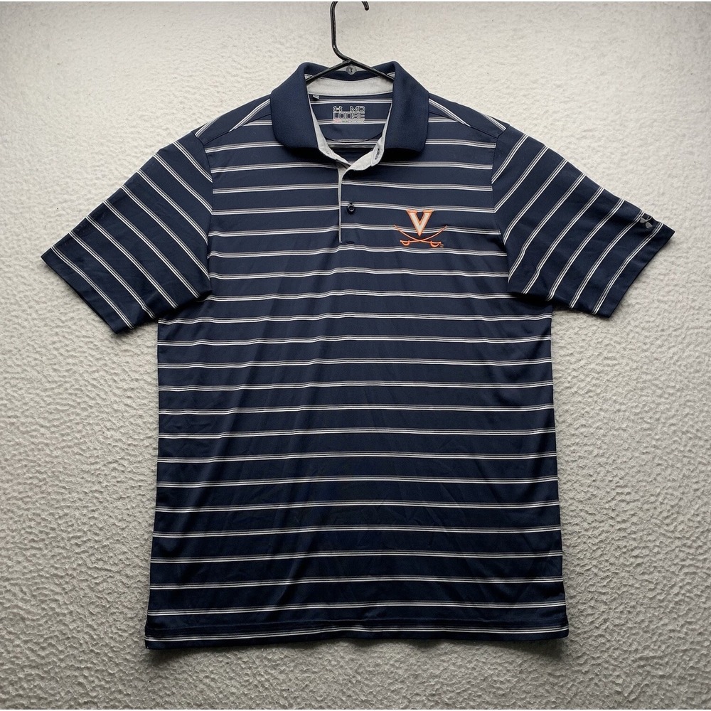 Under Armour Virginia Tech Cavaliers Polo Shirt Mens Medium Loose Blue Stripe